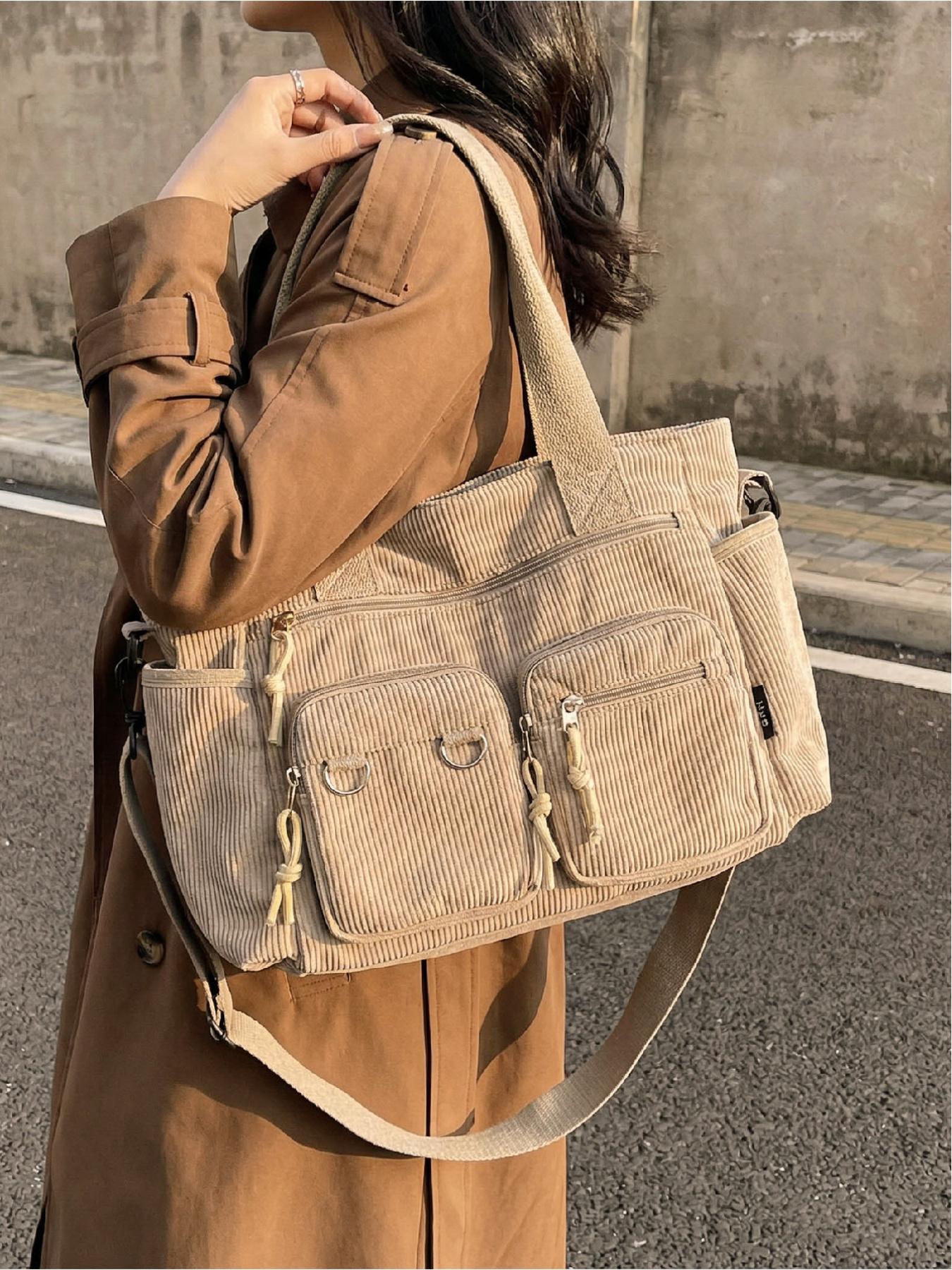 Women's Large Capacity Casual Solid Color Multi-Pocket Crossbody Tote Bag, Versatile Commuter Bag for Daily Use, Stylish Ladies' Outing Handbag, Stylish Square Bag