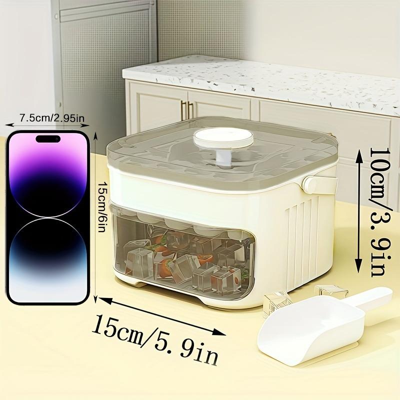 Double-layer ice cube tray with lid for home use, large capacity, fits small fridges, stackable storage for easy ice making, Ice Cube Mold