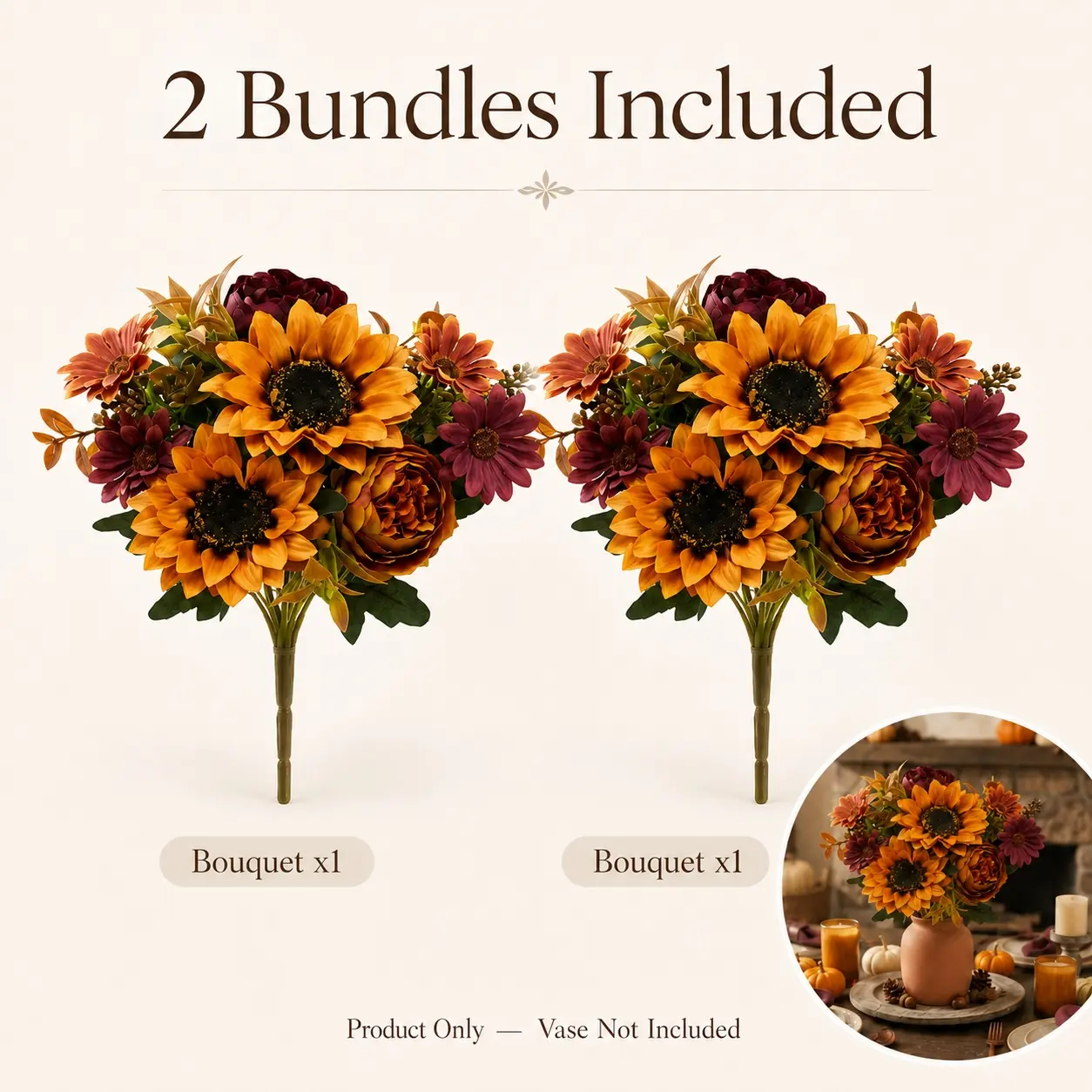 2/4 Bundle Artificial Fall Flowers, Sunflower Peony Bouquet, Faux Sunflower Flowers, Autumn Home Decor, Thanksgiving Centerpiece