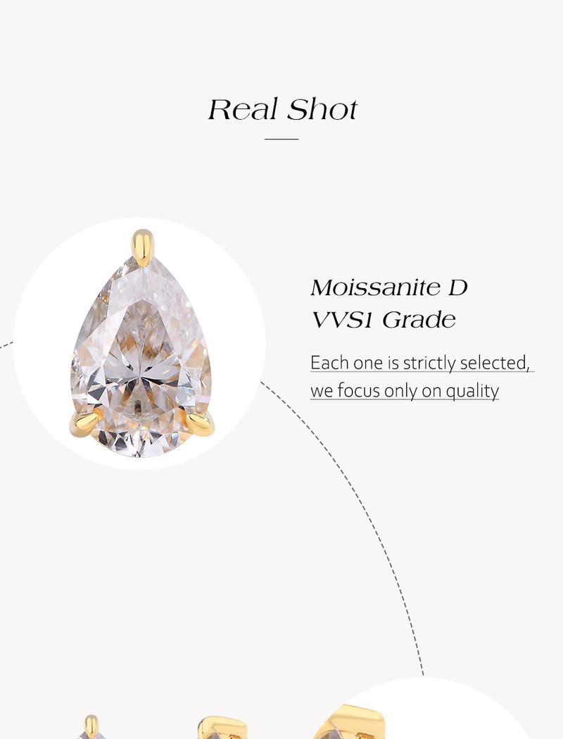 1CT Pear Shape Synthetic Moissanite Ear stud For women Daily Wear Birthday Present Jewelry E031