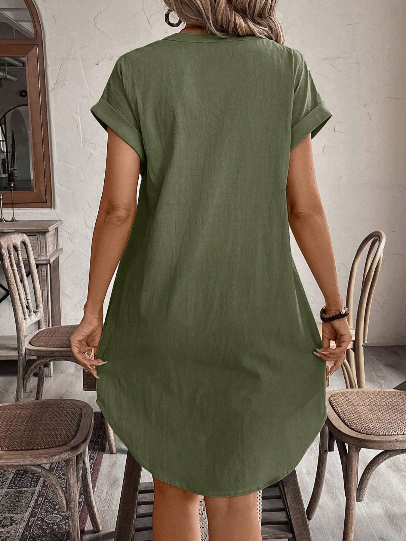 Women's Plain Notched Neck Batwing Sleeve Button Front Dress, Casual Short Sleeve Short Dress for Summer, Ladies Clothes for Daily Wear, Casual Everyday Wear