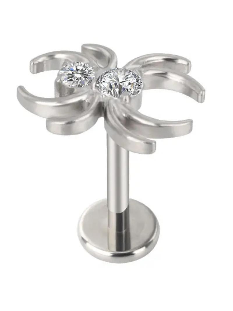Astm F136 Titanium Spider Ear Studs, Double Round Cz Paved Top, Threaded Labret Tragus Lip Earrings, Punk Style, All Seasons