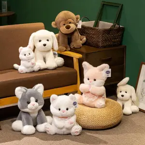 5 Styles Cute Well-Behaved Sitting Animals Series Plush Toys Soft Fluffy Kitten Doggy Monkey Fox Doll Kawaii Gift To Children