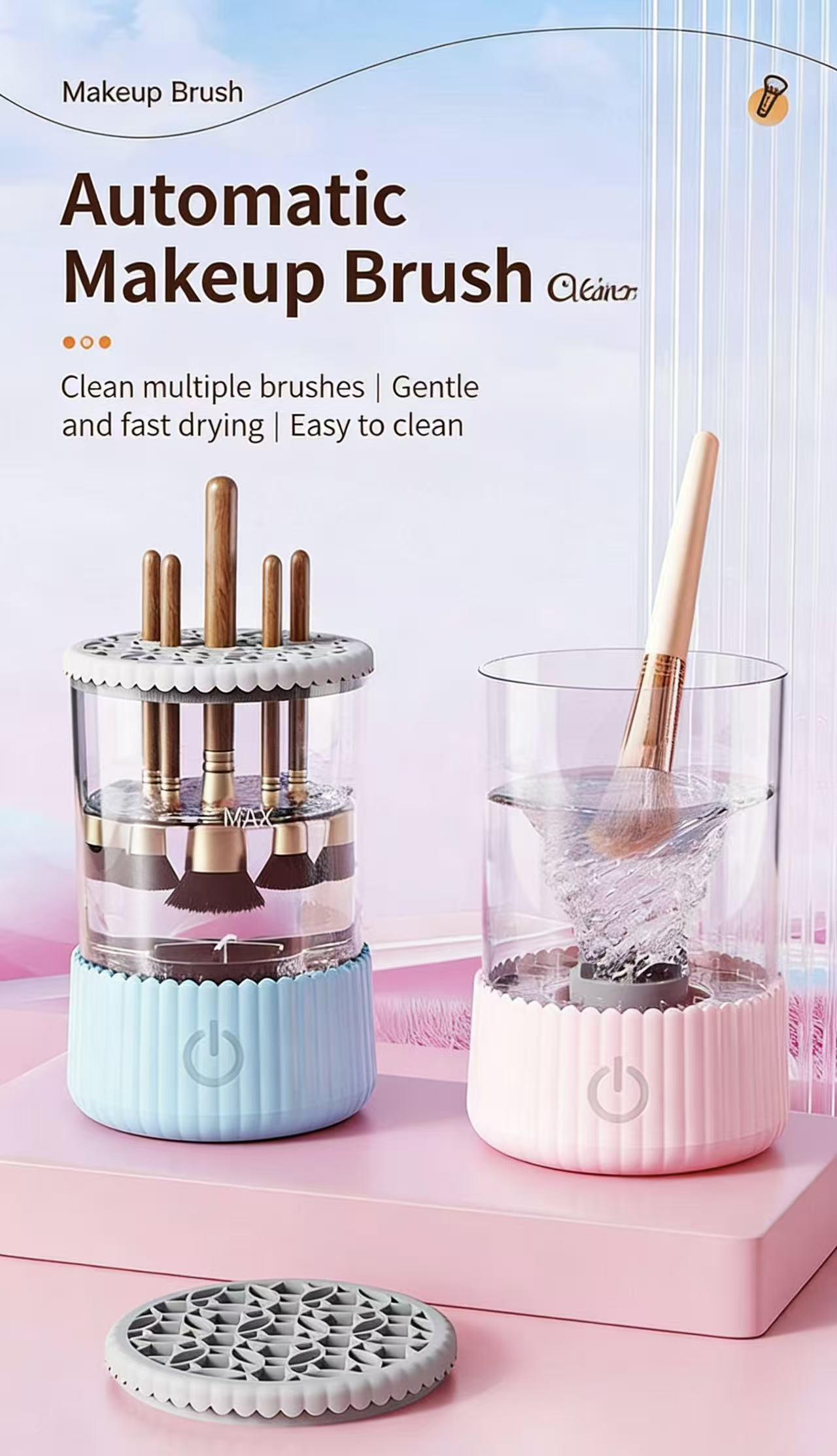 USB Plug-In Electric Makeup Brush Cleaner, Home Lazy Wash & Dry All-In-One Multi-Brush Storage, Essential Beauty Tool