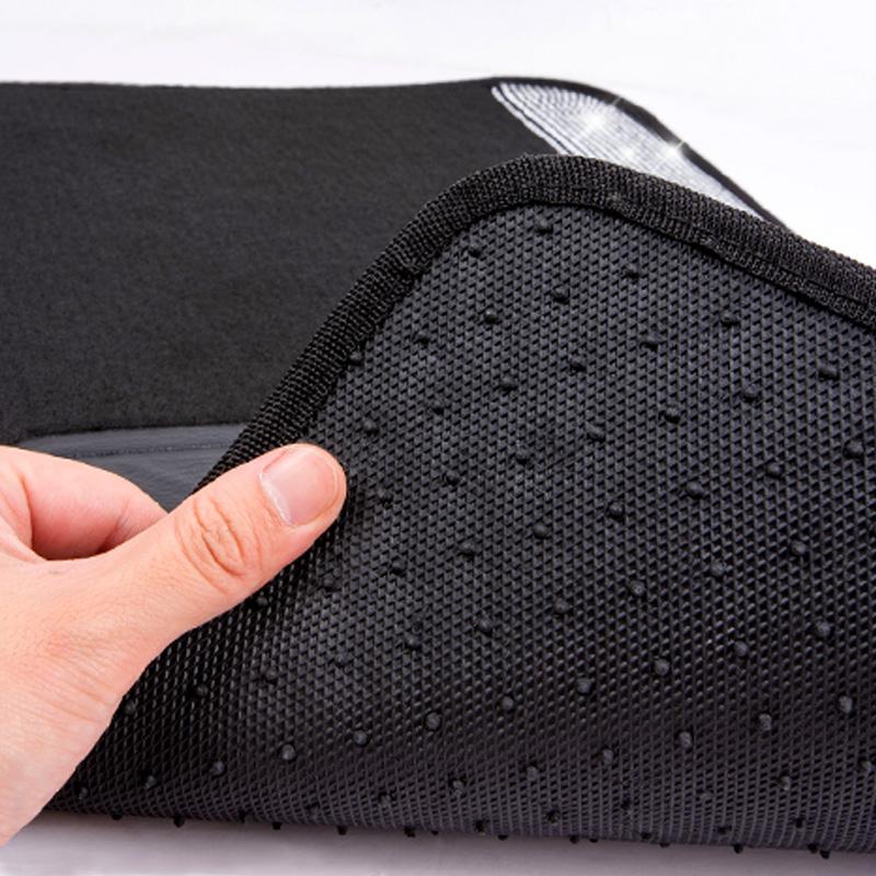 CAR PASS Bling Diamond Leather Steering Wheel Cover 14.5in-15in Floor Mats Shining Rhinestone Carpet Sparkly Glitter Crystal Anti-Slip Pad Fit Automotive SUV Pickup Truck Girl Women, 5pcs Black Sliver