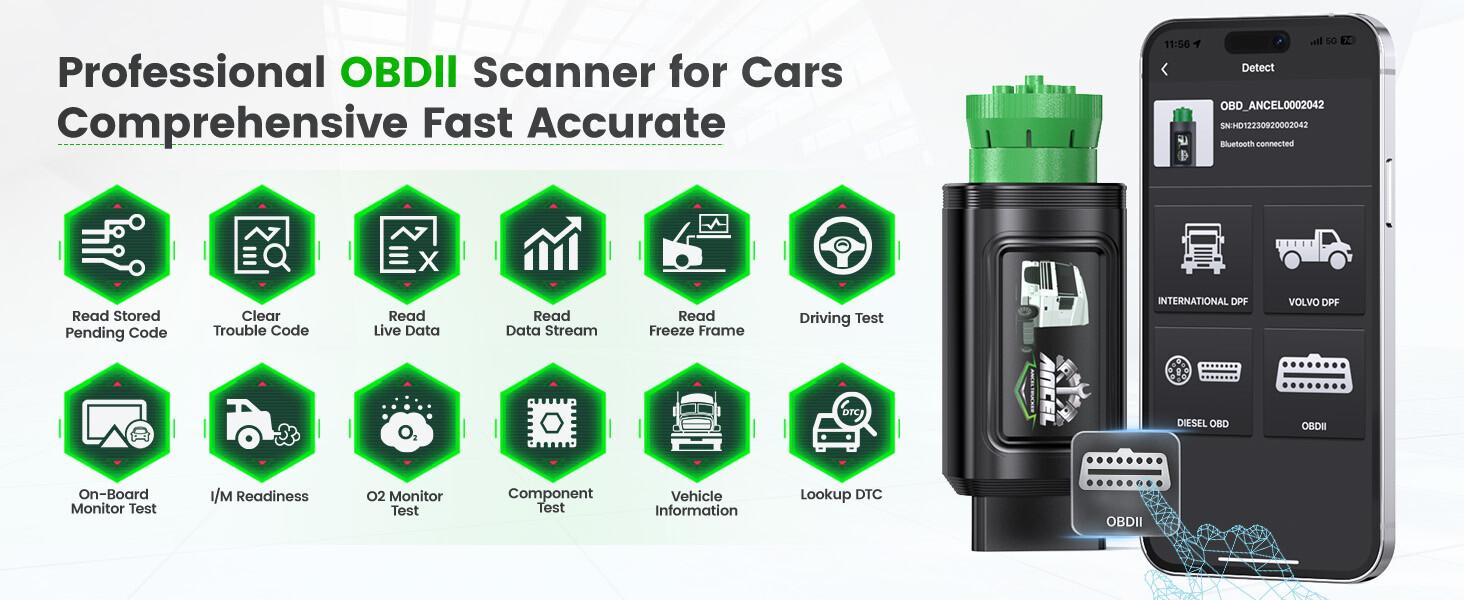 ANCEL HD120 Bluetooth Heavy Duty Truck Scanner for Volvo International, Full System Diesel Diagnostic Tool with DPF Regen & Reset, HDOBD & OBD2 Scanner for Diesel Trucks, Lifetime Free Updates ANCEL HD120 Bluetooth Heavy Duty Truck Scanner for Volvo International, Full System Diesel Diagnostic Tool with DPF Regen & Reset, HDOBD & OBD2 Scanner for Diesel Trucks, Lifetime Free Updates