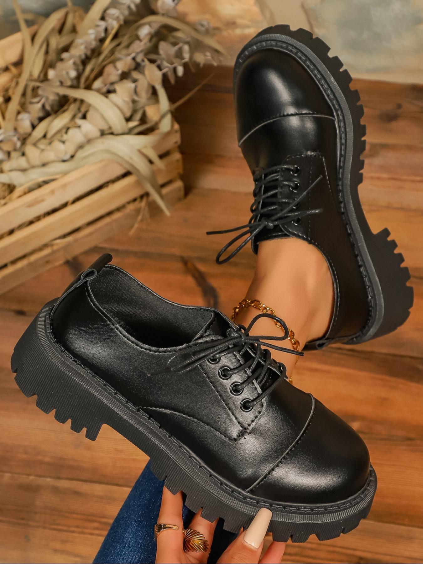 Patent Leather Chunky Platform Oxford Shoes, Lace-Up Design  display picture 2