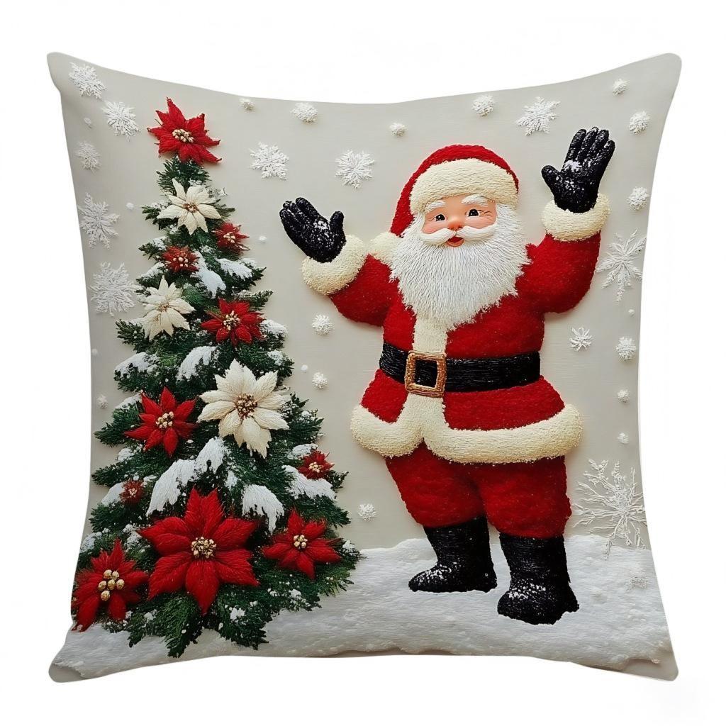 Christmas Decorative Pillowcase, Santa and Reindeer Print, Flat Design, No Embroidery, for Sofa, Bed, Home Décor, Christmas Gift