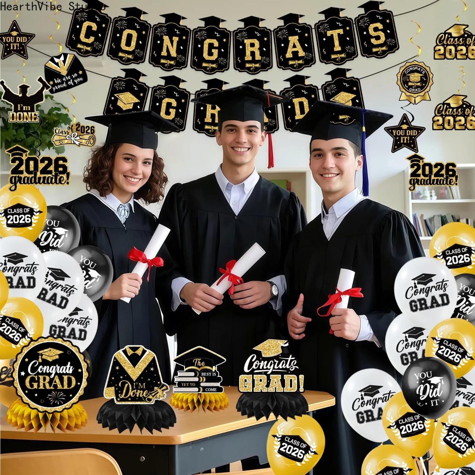 2026 Graduation Decorations Set, Complete Black & Gold Kit with Backdrop & Balloons, Elegant Congrats Banner for High School, Aesthetic Supplies for Home, Summervibes Edition, Graduation Decorations 2026 2026 Graduation Decorations Set, Complete Black & Gold Kit with Backdrop & Balloons, Elegant Congrats Banner for High School, Aesthetic Supplies for Home, Summervibes Edition, Graduation Decorations 2026