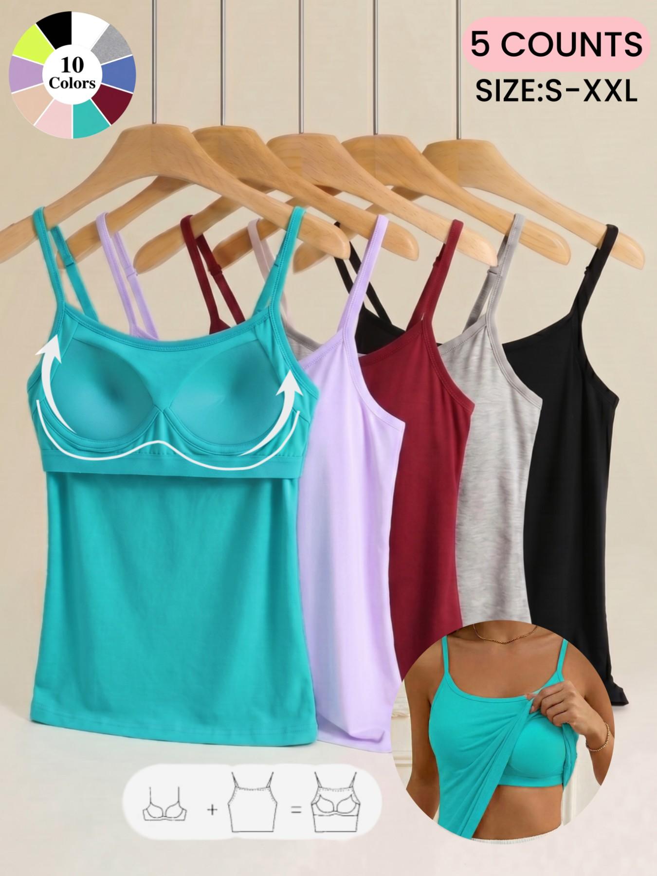 Women's Summer Thin Farbic 2-In-1 Bra Cup Tank Top, Adjustable Straps, Fresh&Comfortable Plain Inner Layer, Sleeveless Fitted Soft Vest,Home&Sleep Cami Top