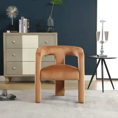 【Set of 2]】[Springtok Deal]Ebello Morden Barrel Beige Accent Chair Velvet Upholstered Barrel Dining Chair With A Curved Backrest And Armrests Accent Chair For Living Room