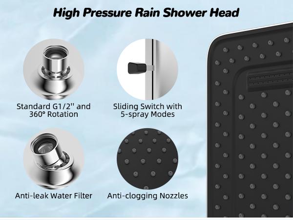 Hibbent Upgraded 5-spray 13'' Shower Head for Easy Reach, High Pressure Rainfall Showerhead Combo with 10-mode Handheld Spray, cUPC Certified ,12'' Extension Arm, 4-way Diverter, 71'' Hose, Showerhead Holder, Chrome Hibbent Upgraded 5-spray 13'' Shower Head for Easy Reach, High Pressure Rainfall Showerhead Combo with 10-mode Handheld Spray, cUPC Certified ,12'' Extension Arm, 4-way Diverter, 71'' Hose, Showerhead Holder, Chrome