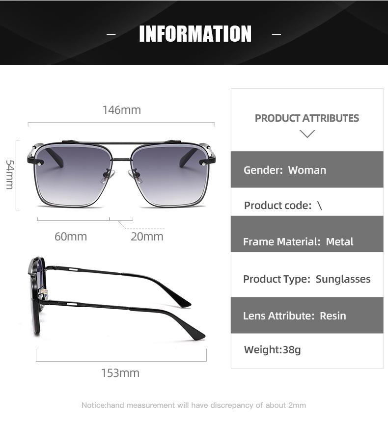Unisex Double Bridge Rimless Sunglasses, 2026 New Cut-Edge Square Design with UV400 Protection, Trendy Street Style Metal Frame Shades Perfect for Driving, Travel & Everyday Wear