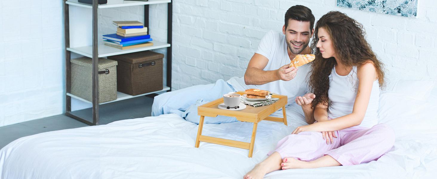 Bed Tray Table with Folding Legs,Bamboo Breakfast in Bed for TV Table, Laptop Computer Tray,Eating,Snack Tray