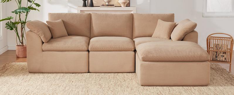 112" Cloud Sectional Couch, Boneless Couches for Living Room, L Shaped Couch with Convertible Ottoman, Modular Sectional Sofa with Deep Seat, Comfy Soft Cushions, No Assembly