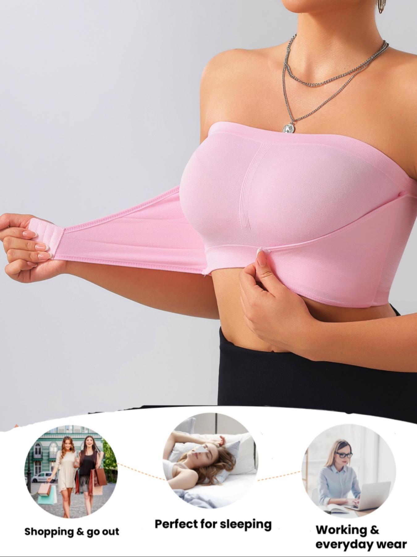 【Plus Size】 Solid Color Women‘s Strapless Bra, No Padding,Women's Comfortable Breathable Soft Bra,Front Chest Buckles Design,Women's Lingerie for All Seasons,Ladies Knitted Stretch Underwear For Daily/Sleep Wear or any Occasion,All Seasons