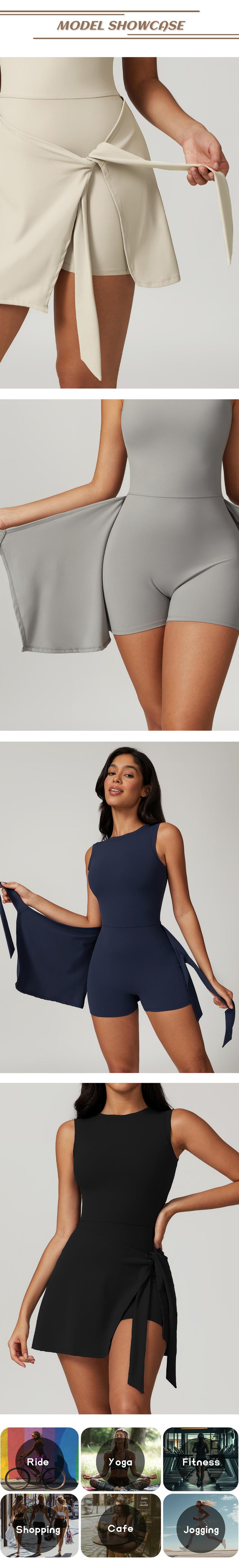 TimeOFF Women's Tank Off-Shoulder U-Back Dress , Side-Tie, Built-In Shorts , Soft, Stretchy , Skin-Friendly , Tennis Yoga Gym , FitGirlOOTD , GymInspo