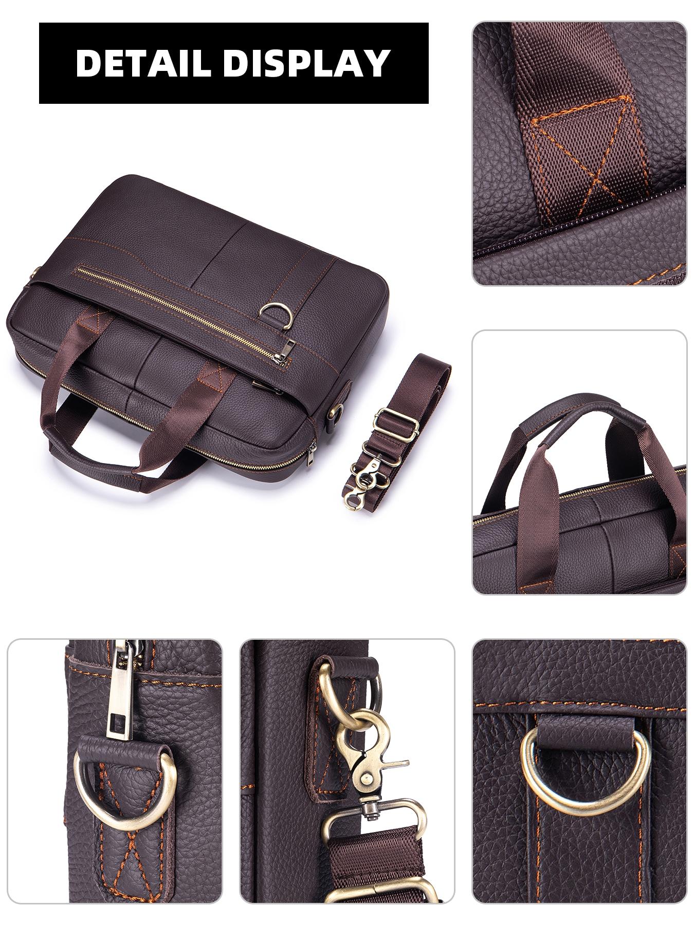 Vintage Leather Briefcase for Men Genuine Leather Office Large Laptop Bag Laptop Bag with Shoulder Strap, Spacious Cowhide Work Bag for Business Travel Travel Essentials