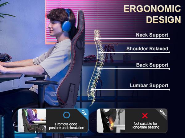 GTPLAYER Gaming Chair, Computer Chair with Bluetooth Speakers, High Back Ergonomic Office Chair Desk Chair with Lumbar Support, Height Adjustable Game Chair with Footrest 330LBS, Comfy Seat, Cool Chair