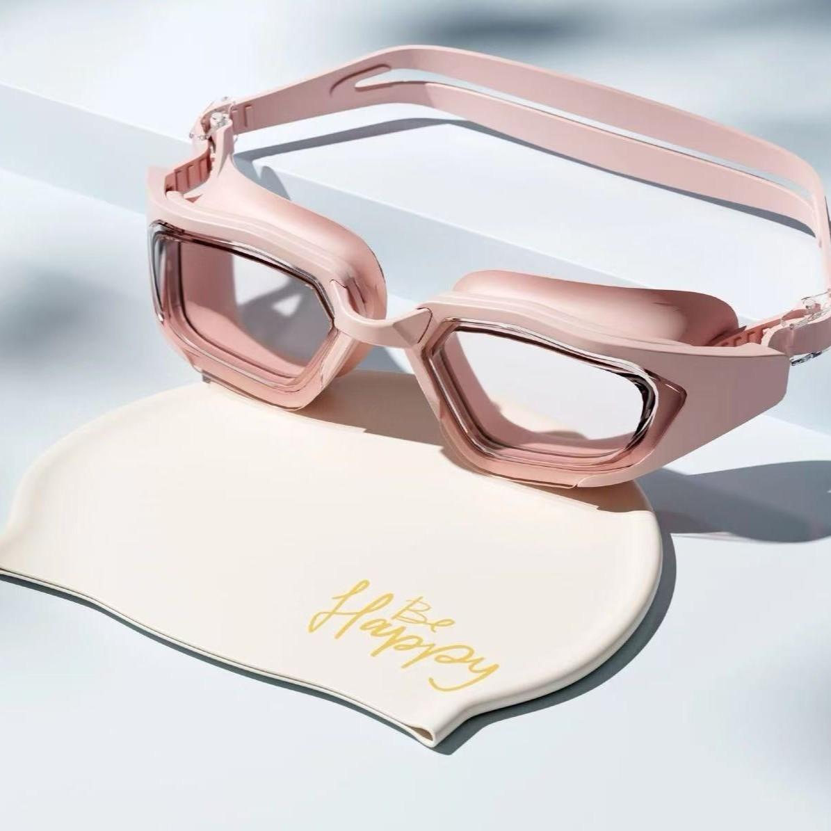 2-Pack Swim Goggles and Cap Set, Waterproof Anti-Fog HD Swimsuit Gear, Adjustable Silicone Swimming Equipment for Adults, Unisex