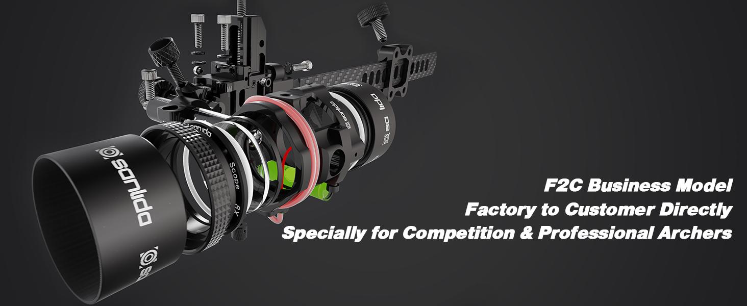 Sanlida Archery Hero10 Advanced Target Compound Bow Sight Scope with 6X＆8X-Aluminum Machined - Right and Left Handed