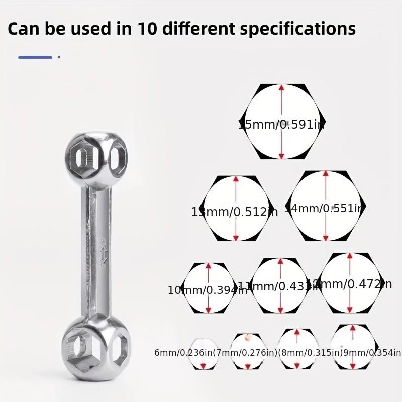 Multi-Function Wrench Set, 10 Sizes Repair Tools, Bone Shape & Open Socket Design, Compatible with Bolts Nuts Parts, Multifunctional Wrench