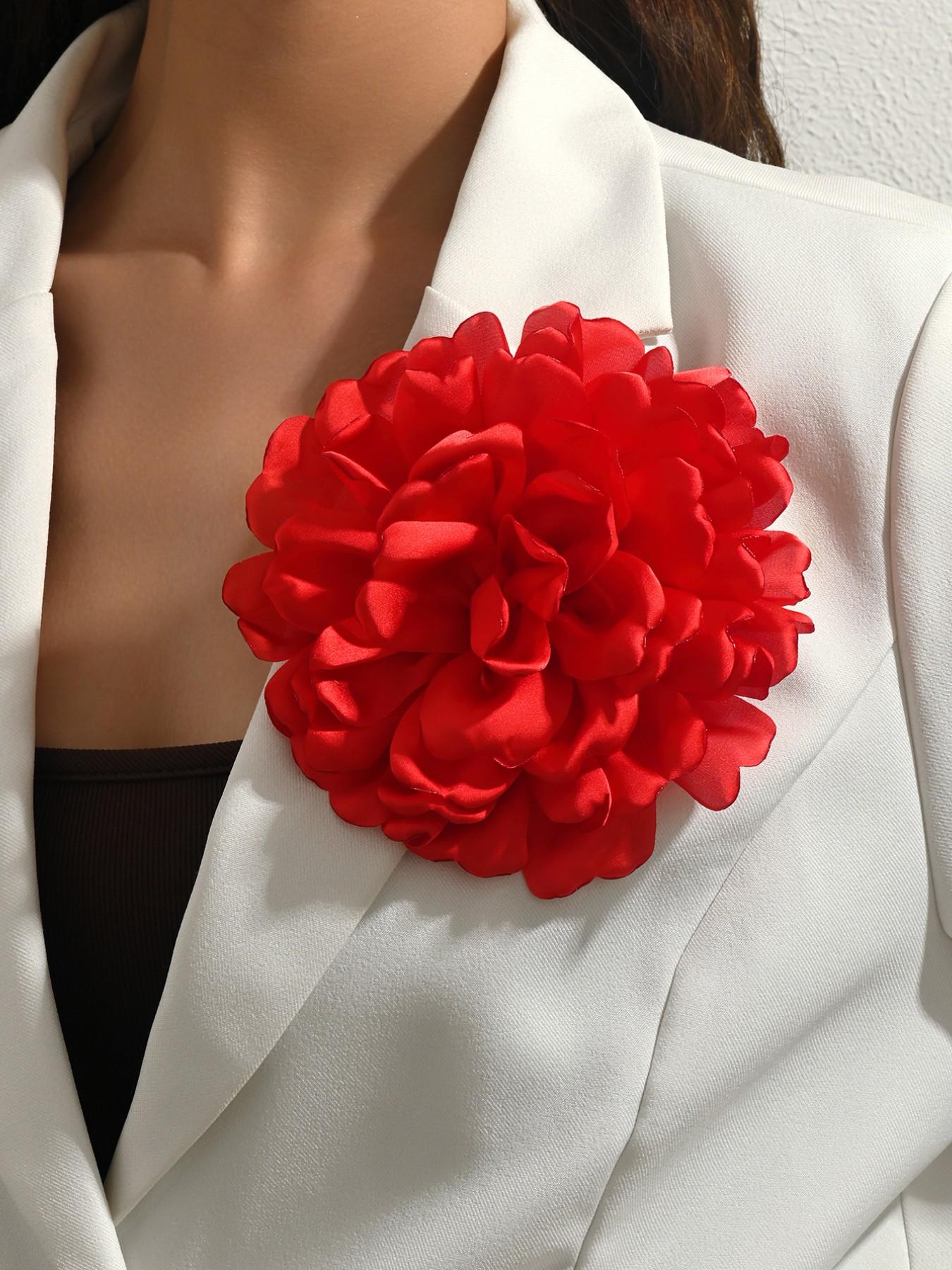 A handcrafted, multi-layered, and multicolored fabric floral brooch featuring a unique, elegant banquet-style design. This versatile corsage—equipped with a convenient duckbill clip—can be worn in various ways and is suitable for any occasion
