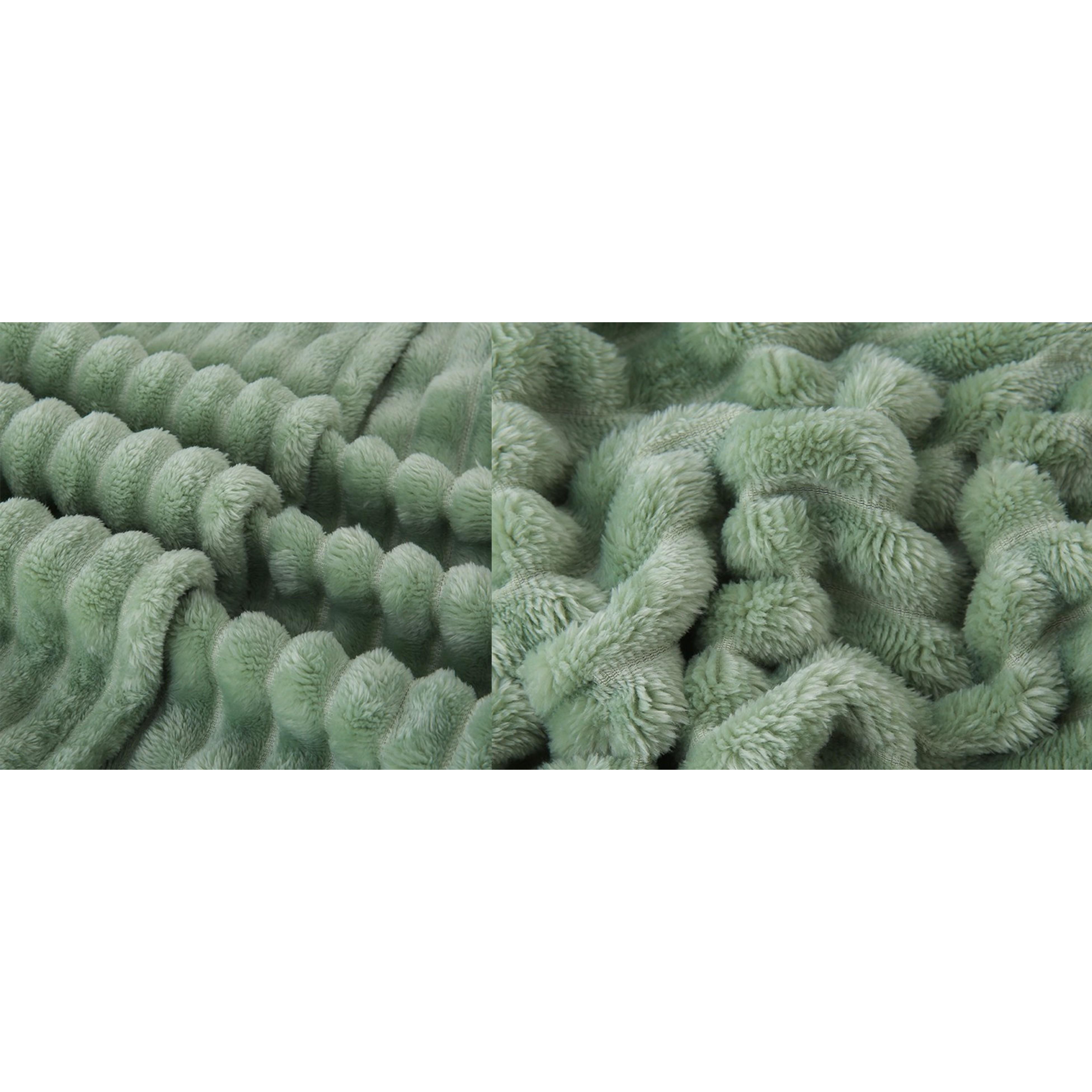 Striped Sage Green Fleece Blanket, 50x70 in Super Soft Plush Microfiber Flannel Blanket for Couch/Bed, Lightweight for Adults with Cozy Warmth