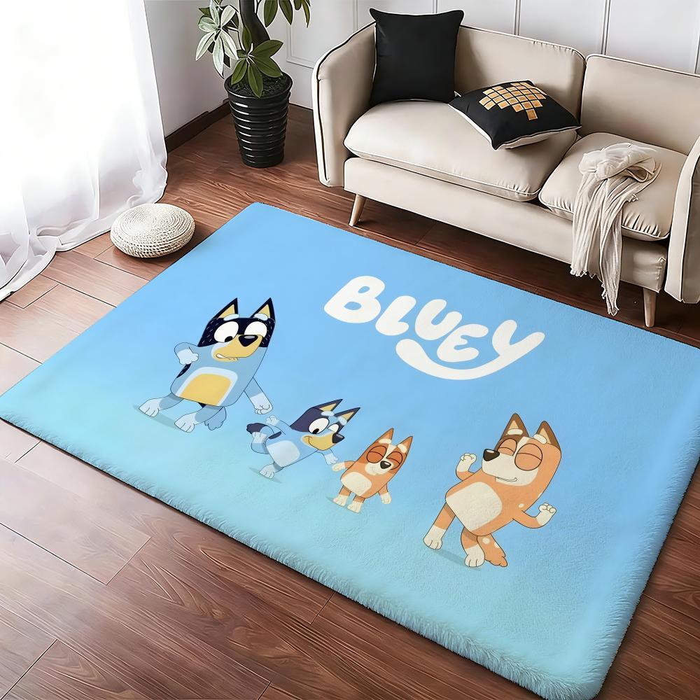 Kwaii Anime B-Bluey Floor Mat Flannel Rugs Soft Warmth Floor Mat Thickened Non-Slip for Room Home Decor Door Mat Strong Water Absorption Upgraded Anti-Slip Backing Easy to Clean