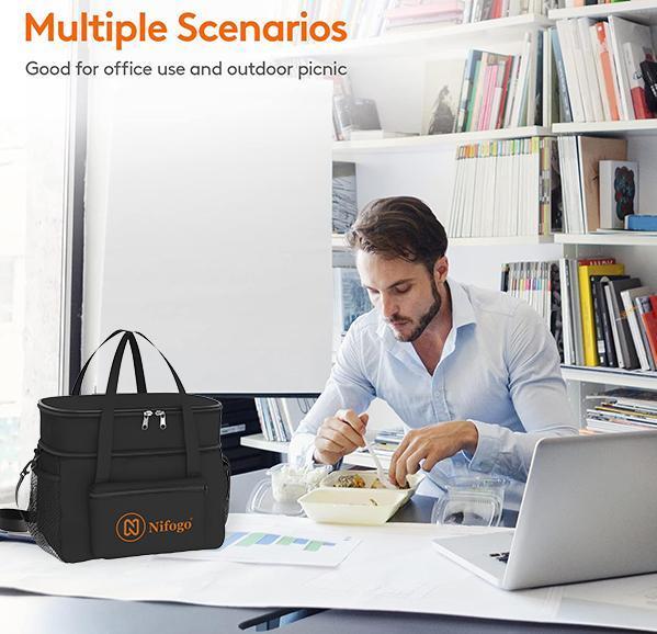 Fashion Nifogo Lunch Bag Insulated Leakproof Reusable Adjustable Strap for Office Commute Parent Child Picnic