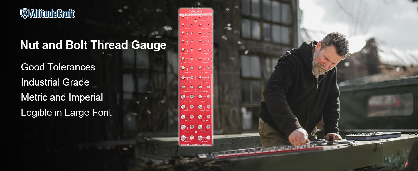 AltitudeCraft Thread Checker, Nut and Bolt Thread Checker, Bolt Size and Thread Gauge, Bolt and Nut Identifier Gauge, Bolt Gauge Wall Mountable