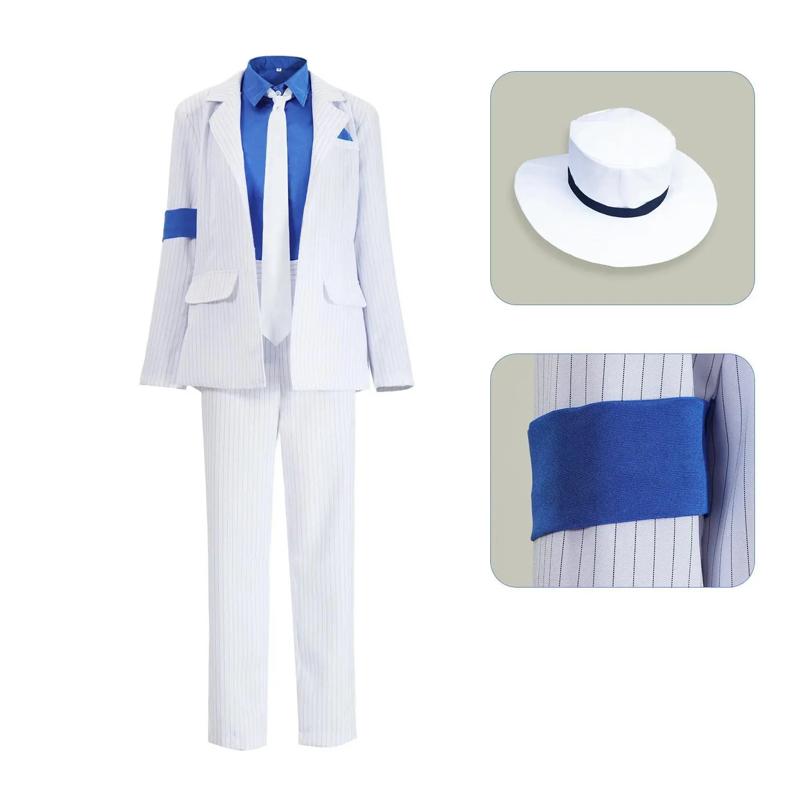 Fashion Michael Jackson Cosplay Costume MJ BAD Smooth Criminal White Stripe Suit Pant Hat Set Unisex Halloween Carnival Outfit