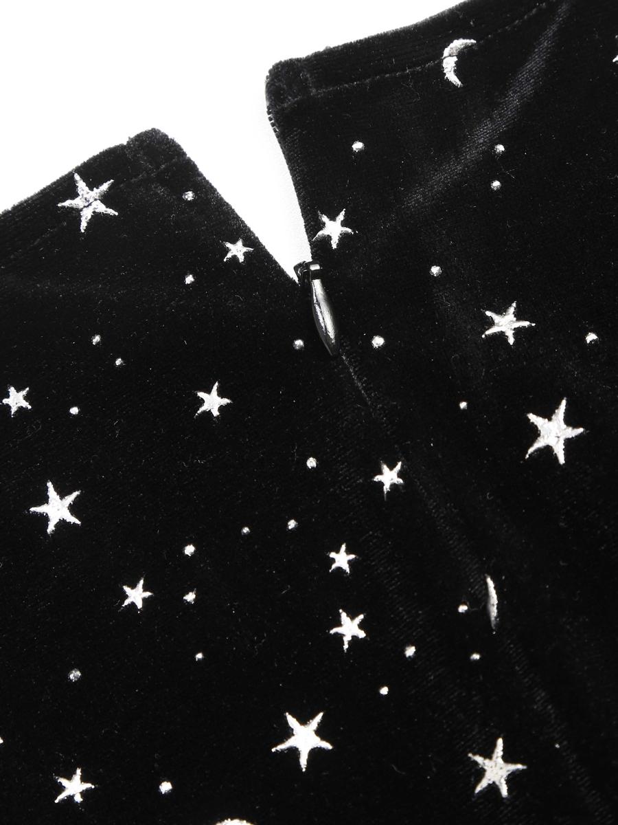 Cider Velvet V-neck Star & Moon Pattern Bell Sleeve Wizard Romper SpringStatements