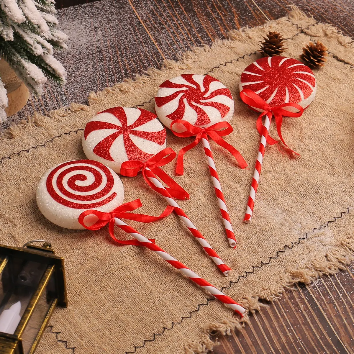 4 New Colorful Christmas Candy Cane Decorations, Creative Holiday Large Lollipop Sugar Christmas Tree Decoration Props, Festive Ornaments