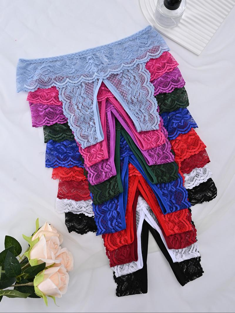 Random Color,Women's Sexy Open-Crotch Thong Panties, Valentine's Day Lingerie, Lace Transparent Briefs,Soft Smooth Fabric,Breathable Panties,Perfect for Special occasion,All Seasons