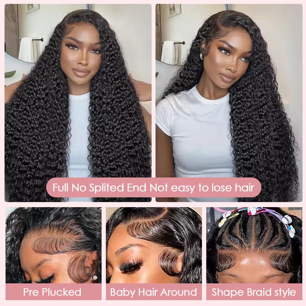 Pizazz Hair Hidden Strap 360 Drawstring Glueless Wigs Human Hair Pre Plucked Pre Bleached Knots 220 Density Water Wave Full Lace Frontal Wig with Drawstring Curly HD Lace Wigs for Women