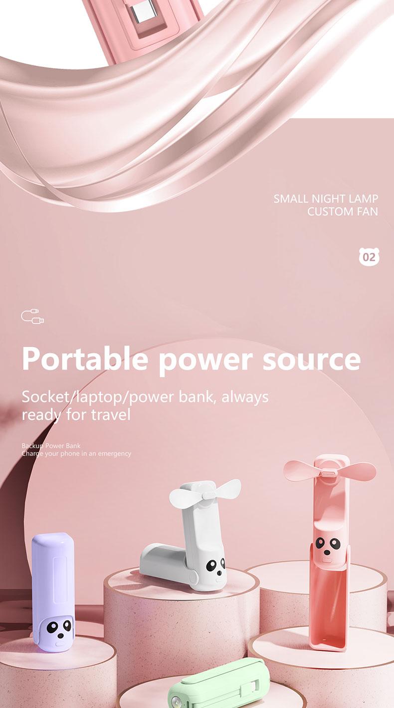 Foldable Handheld Portable Power Bank Mini Fan USB Rechargeable Desktop Fan with Wired Power Bank Portable Fan Mobile Power Bank Charger Pink Folding fan