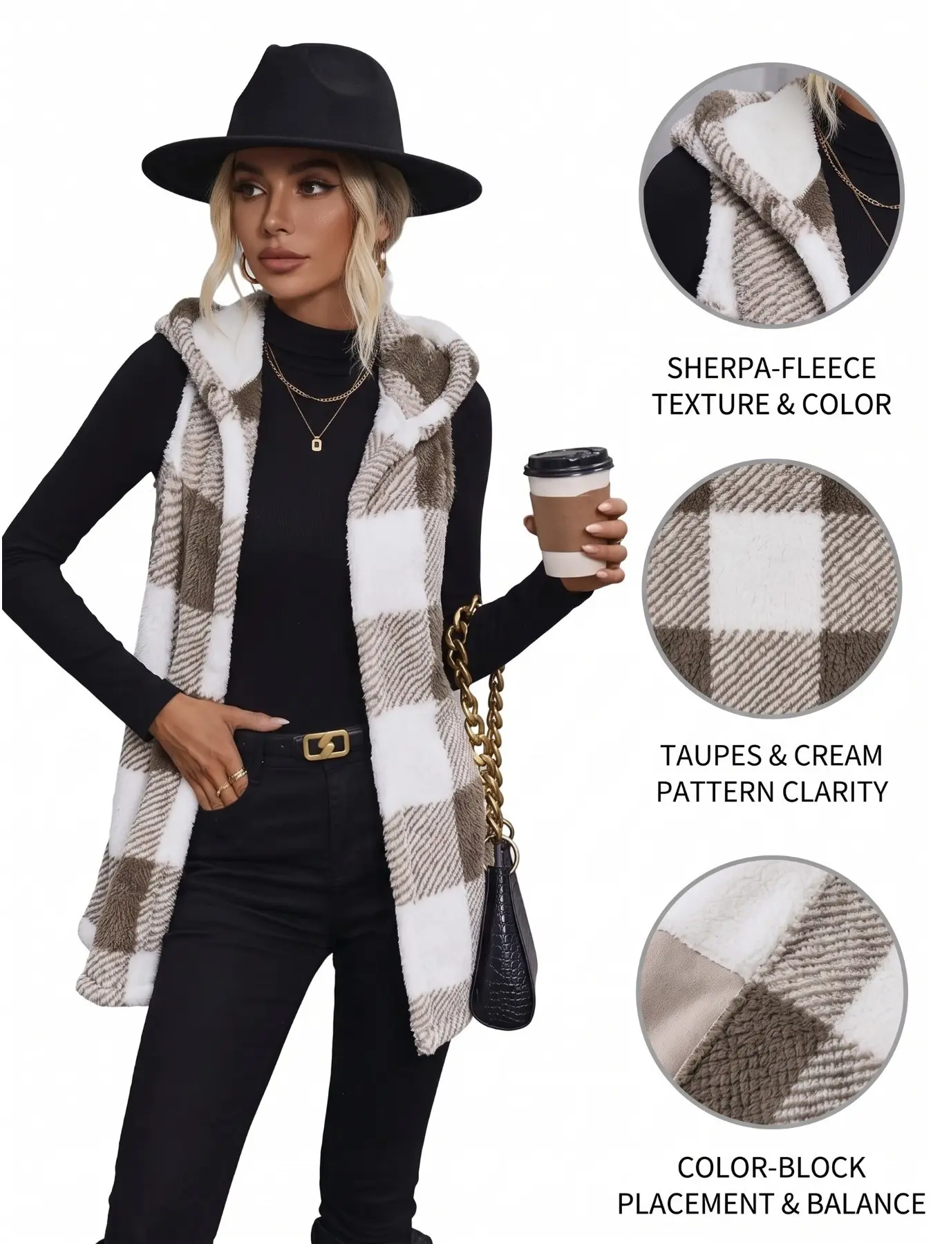 Cozy Plaid Fuzzy Vest Jacket Warm Comfortable Stylish Layering Casual Outerwear