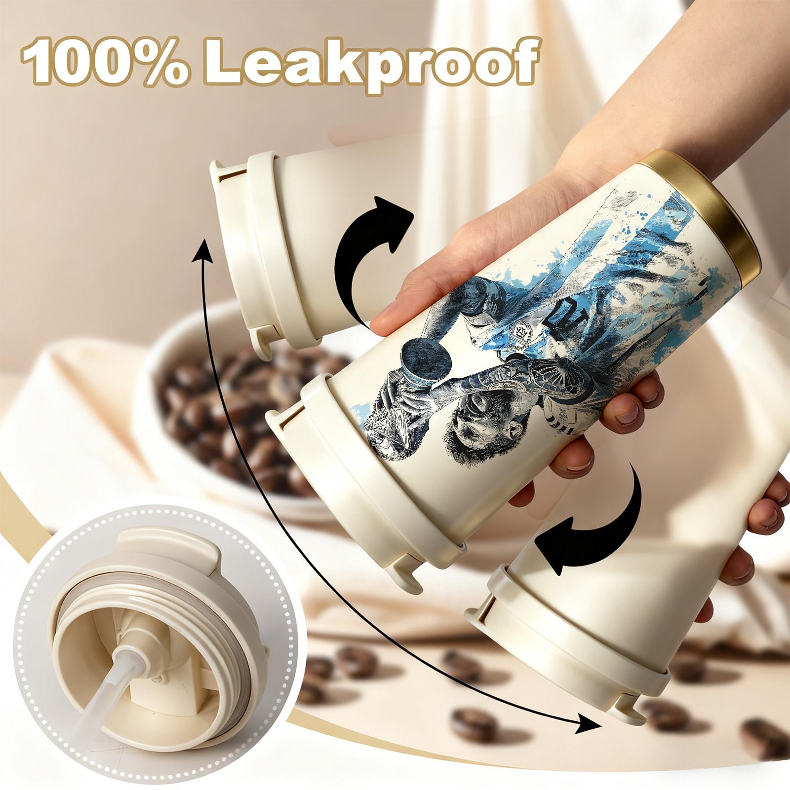 1 Pc 19/24/32oz stainless steel double wall insulated mug, Tumbler, with handle, leak proof lid travel thermal, soccer champion print, keep warm 12h cold 24h, hot cold drinks, gift for men and women, holiday