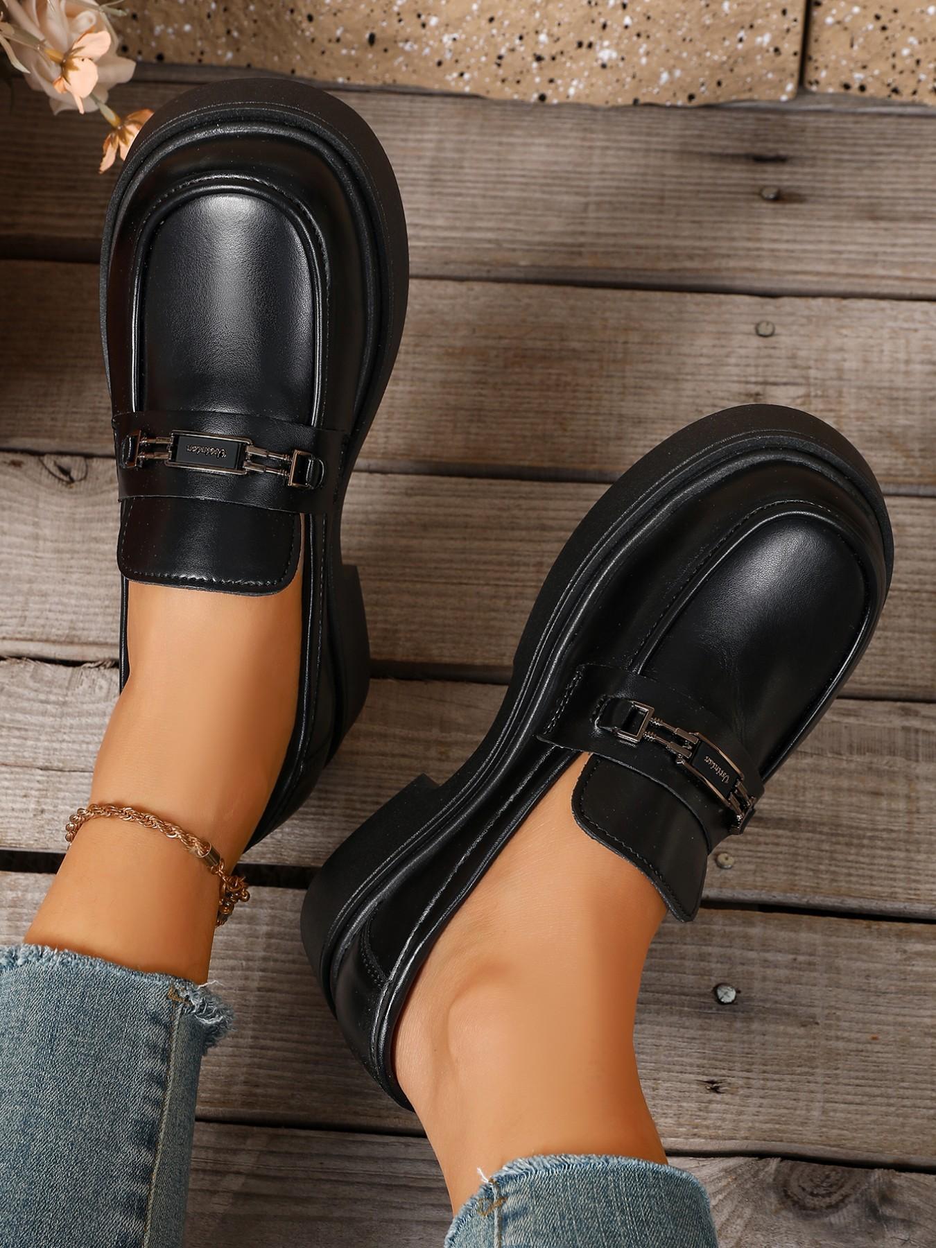 New Spring Fall Thick Sole Loafers Women, British Style Metal Buckle Platform Shoes, Height Boost Slim Fit Slip-On, Versatile Office Jk Uniform Shoes, Retro College Style