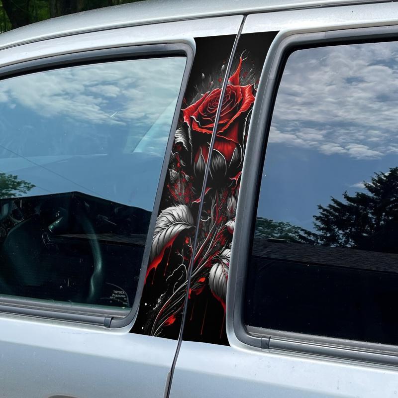 Rose Pattern Car Window Sticker, 1 Pair Car Window Decal, Car Exterior Decoration Accessories for Car, SUV, Truck, Lorry, Van, Car Accessories