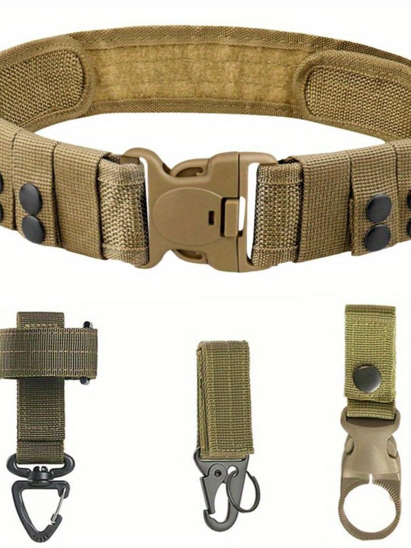4-Piece Men's Tactical Belt Set, Durable Oxford Webbing, Quick-Release Buckle, Storage Clip, Key Ring, Water Bottle Holder, Ideal for Outdoor Hunting