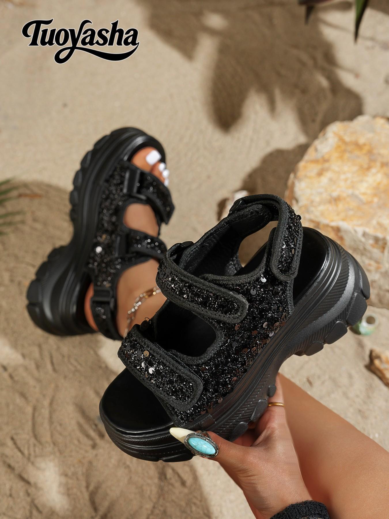 Vintage Artistic Colorful Thick Sole Sandals, Mixed Yarn Chunky Flower Design, Artisanal Style, Comfortable Summer Footwear