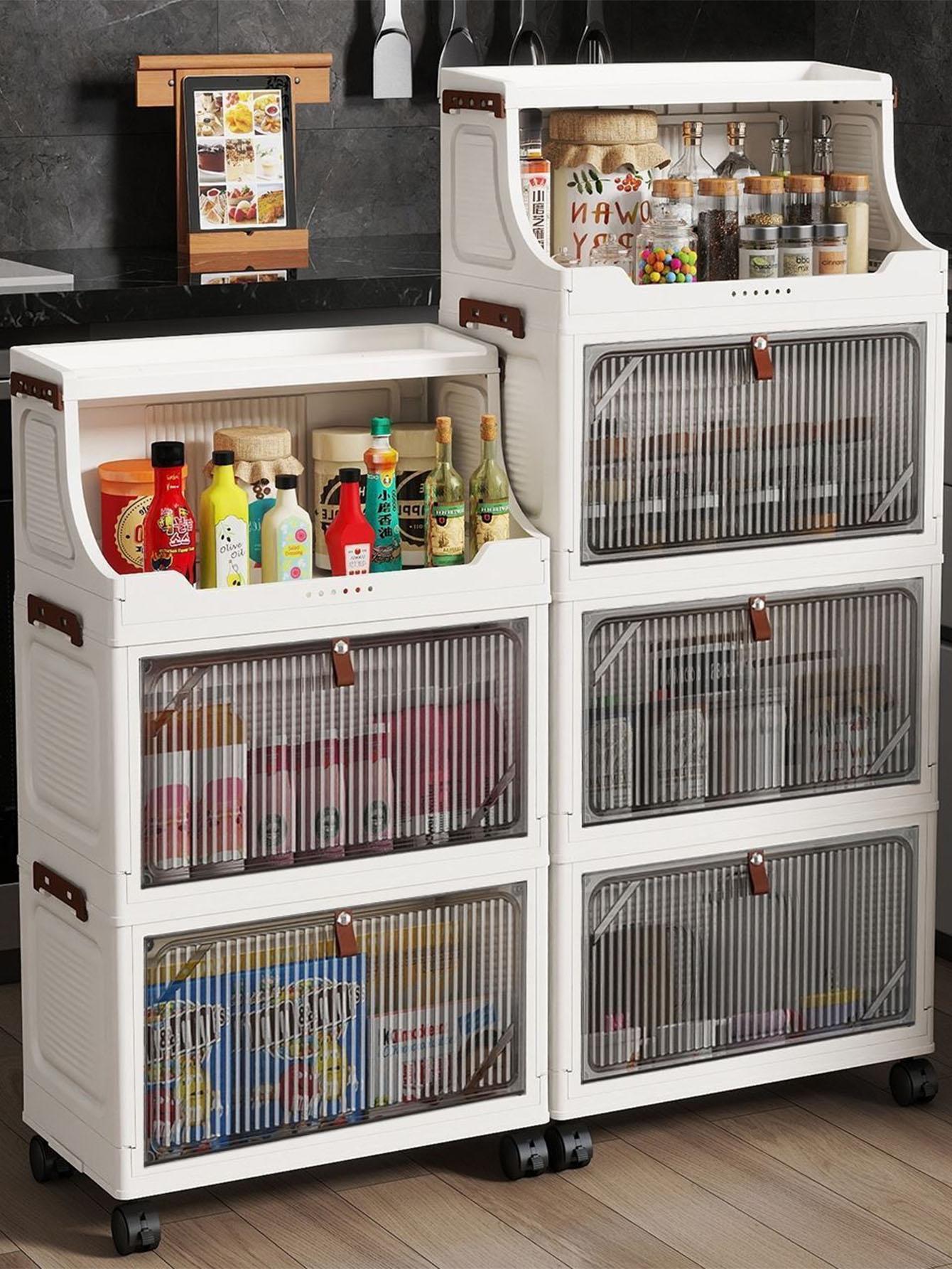 Multi-Layer Plastic Storage Cabinet, Foldable & Portable, Ideal for Bedroom/living Room, Modern Design, Universal Use