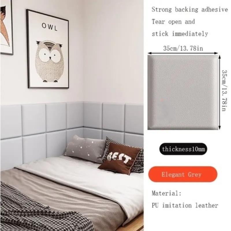 Self-adhesive 3D relief bumper soft wall panel, peel and stick, removable, soundproofing, safety protection, high-end leather wallpaper, for home decoration, bedroom, living room background, kitchen, 13.78inx13.78in