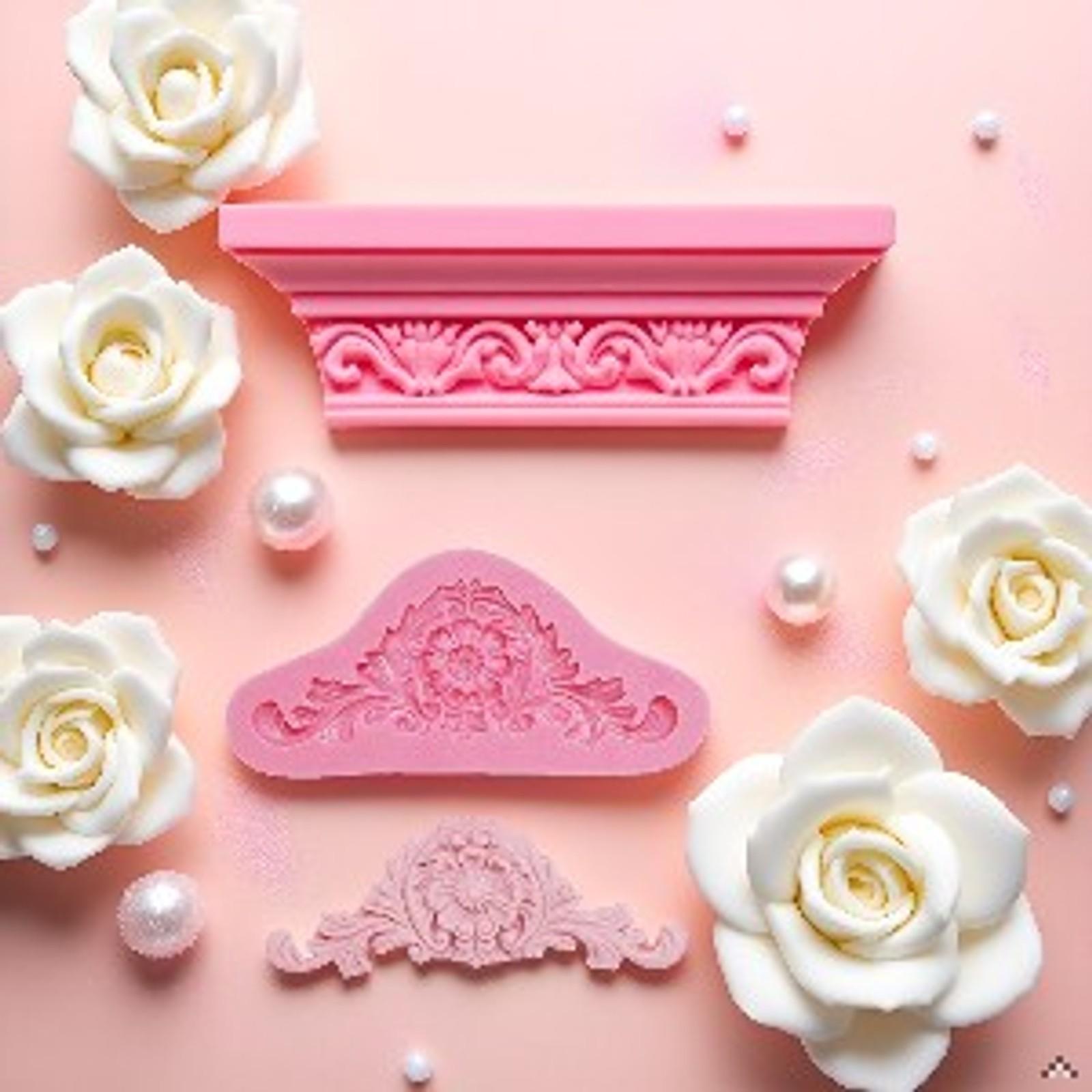 3D Baroque Crown Silicone Mold for Fondant Chocolate Cake Baking Decor, Pink