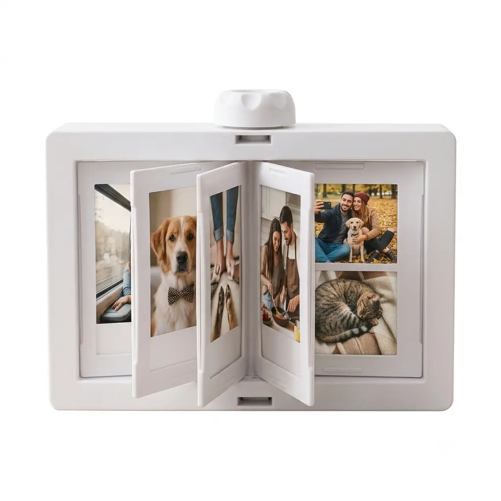 Desktop Rotating Flip Photo Holder, 24-Slot Mini Album Display Box for Cards, Pictures, Keepsakes, Office Decor & Collector Gifts