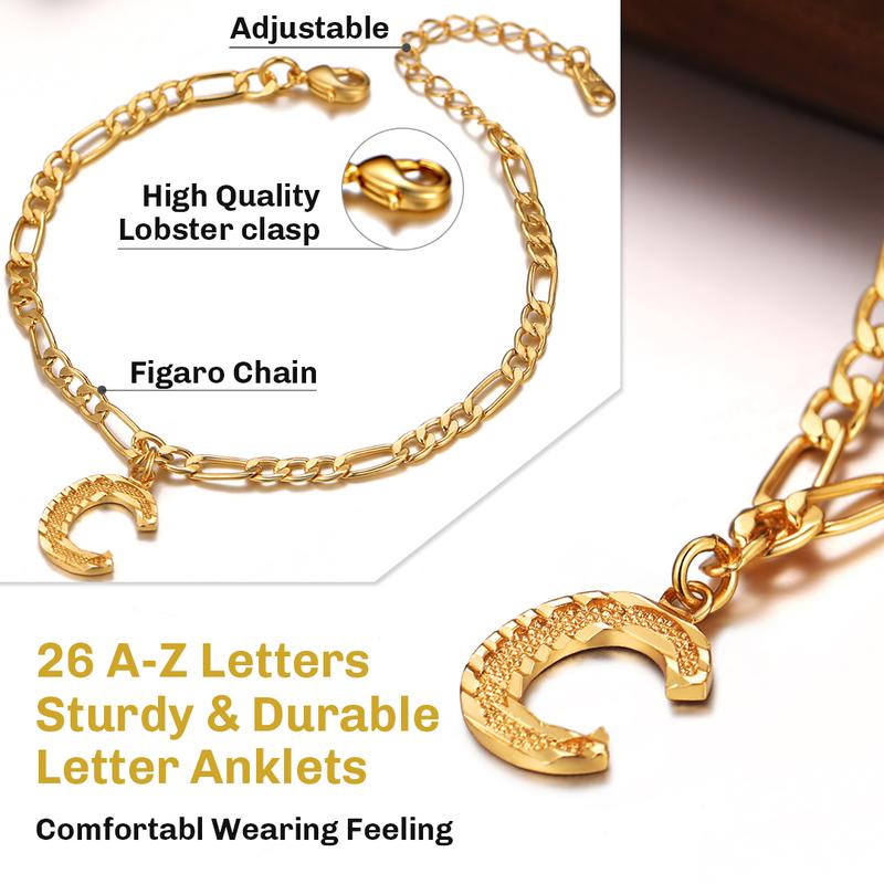 FaithHeart Letters Anklet Alphabets Foot Bracelet with Figaro Chains