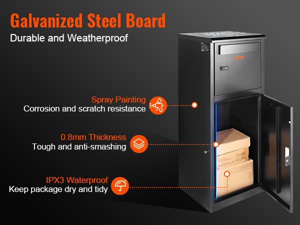 VEVOR Package Delivery Boxes for Outside 16.2x15.8x44, Galvanized Steel Package Delivery Box with Coded Lock, Removable Anti-theft Baffle, IPX3 Waterproof Parcel Drop Box for Outside, Porch