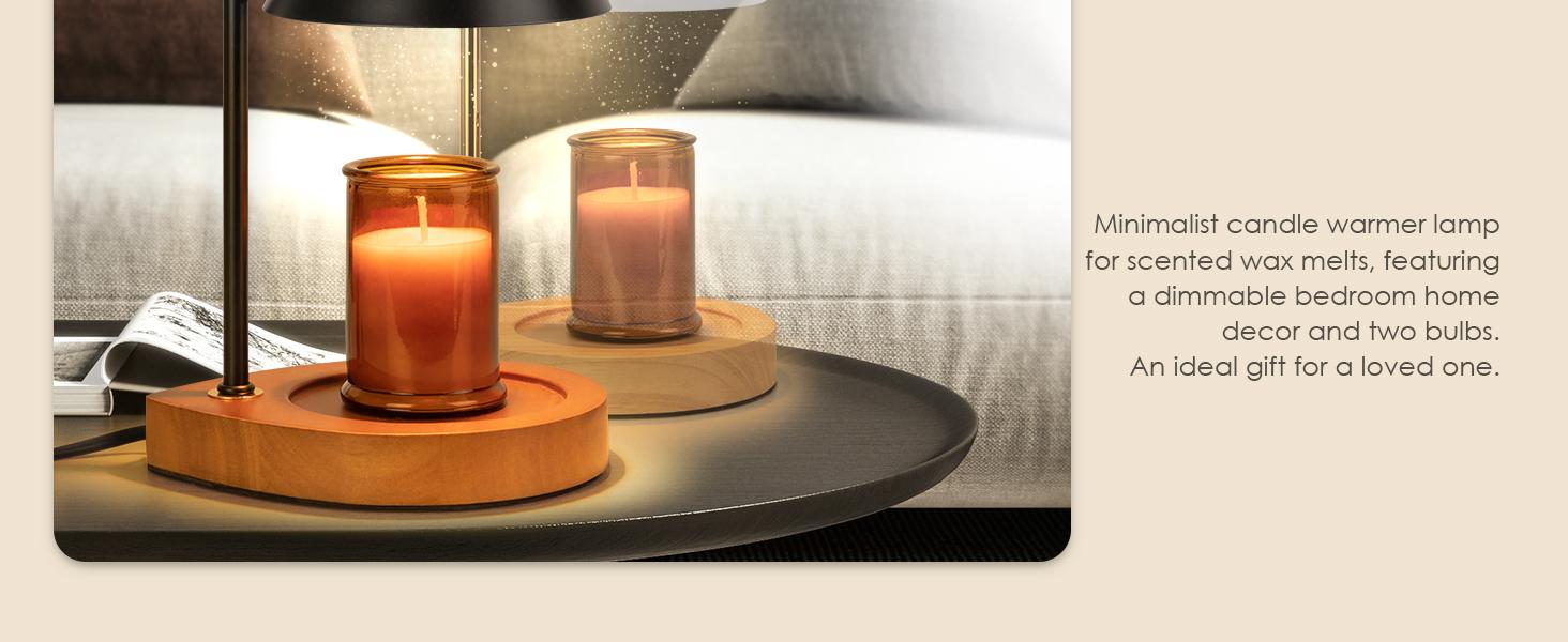Candle Warmer Lamp with Retro Wooden Base - Home Decor Wax Melt for Small and Large Jar Candles, Candle Heater Lamp with 2 Bulbs, Dimmer and Timer Function